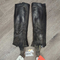 Thick Leather Half Chaps *gc, mnr dirt & residue, rubs, faded, stretched, unstitched seams
