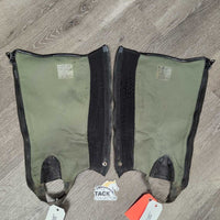Thick Leather Half Chaps *gc, mnr dirt & residue, rubs, faded, stretched, unstitched seams
