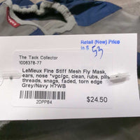 Fine Stiff Mesh Fly Mask, ears, nose *vgc/gc, clean, rubs, pills, threads, snags, faded, torn edge, stain, clumpy
