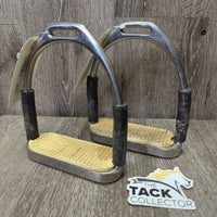 Flexi Stirrup Irons, grips *gc, clean, v.stained, rubs, faded, scuffs, 1: stiff & squeaky
