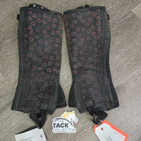 JUNIORS Synthetic Half Chaps, Top Strap *gc, faded, clean, edge rubs & frays, stretched elastic, older
