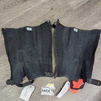 JUNIORS Synthetic Half Chaps, Top Strap *gc, faded, clean, edge rubs & frays, stretched elastic, older
