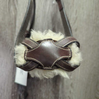 Flat Monocrown Figure 8 Noseband, Sheepskin, 2x Buckles *gc, scrapes, stiff, xholes, rubs, creases
