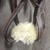 Flat Monocrown Figure 8 Noseband, Sheepskin, 2x Buckles *gc, scrapes, stiff, xholes, rubs, creases
