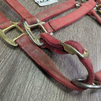 Thick Nylon Halter, adj, snap *gc/fair, v.faded, dirty, stains, hole rubs & frays, oxidized, residue

