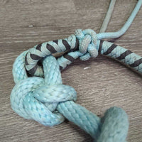 Thick Stiff Nylon Rope Halter, Attached Nylon Lead Rope, Wrapped Nose *gc, rubs, frays, stains, dirty, snags, frayed end
