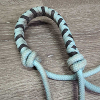 Thick Stiff Nylon Rope Halter, Attached Nylon Lead Rope, Wrapped Nose *gc, rubs, frays, stains, dirty, snags, frayed end
