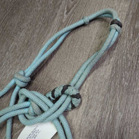 Thick Stiff Nylon Rope Halter, Attached Nylon Lead Rope, Wrapped Nose *gc, rubs, frays, stains, dirty, snags, frayed end
