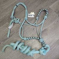Thick Stiff Nylon Rope Halter, Attached Nylon Lead Rope, Wrapped Nose *gc, rubs, frays, stains, dirty, snags, frayed end
