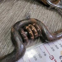 'S' LS Med Port Western Curb Bit, Leather Chin Strap, 4 Brass Rings *vgc/gc, clean, stains, rubs, rust
