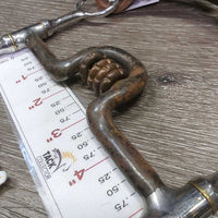 'S' LS Med Port Western Curb Bit, Leather Chin Strap, 4 Brass Rings *vgc/gc, clean, stains, rubs, rust
