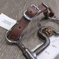 'S' LS Med Port Western Curb Bit, Leather Chin Strap, 4 Brass Rings *vgc/gc, clean, stains, rubs, rust
