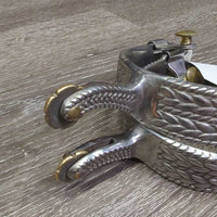 Western Smooth Rowel Spurs, stamped *gc, clean, film/residue, widened
