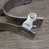 Western Smooth Rowel Spurs, stamped *gc, clean, film/residue, widened
