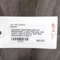 Headstall, Split Reins, Narrow Breastcollar, Laces *like new, mnr stains, rubs & scuffs, stiff
