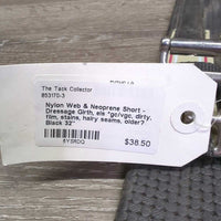 Nylon Web & Neoprene Short - Dressage Girth, els *gc/vgc, dirty, film, stains, hairy seams, older?
