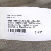 Med French Link Loose Ring Bit, center lozenge/bar *gc/fair, clean, scale, stains, residue, scrapes, scratches
