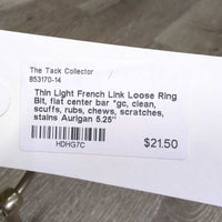 Thin Light French Link Loose Ring Bit, flat center bar *gc, clean, scuffs, rubs, chews, scratches, stains
