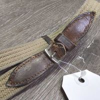 German Martingale, Cotton Web Reins *gc/fair, stiff, dry, edge scrapes, cut end, rusty, bent, warped, dry, mnr dirt, film
