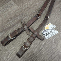 German Martingale, Cotton Web Reins *gc/fair, stiff, dry, edge scrapes, cut end, rusty, bent, warped, dry, mnr dirt, film
