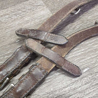 German Martingale, Cotton Web Reins *gc/fair, stiff, dry, edge scrapes, cut end, rusty, bent, warped, dry, mnr dirt, film
