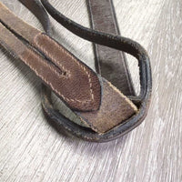 German Martingale, Cotton Web Reins *gc/fair, stiff, dry, edge scrapes, cut end, rusty, bent, warped, dry, mnr dirt, film
