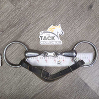 Thick Hvy French Link Bit, flat center bar, leather curb strap *vgc/gc, clean, residue, stains, scratches, trimmed
