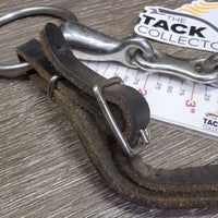 Thick Hvy French Link Bit, flat center bar, leather curb strap *vgc/gc, clean, residue, stains, scratches, trimmed
