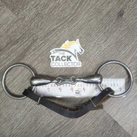 Thick Hvy French Link Bit, flat center bar, leather curb strap *vgc/gc, clean, residue, stains, scratches, trimmed

