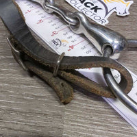 Thick Hvy French Link Bit, flat center bar, leather curb strap *vgc/gc, clean, residue, stains, scratches, trimmed
