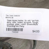 Thick Nylon Halter, 2x adj *gc/fair, dirty, rubs, faded, scrapes, rough, creases, older, v.stiff
