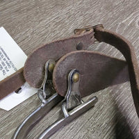SMALL Fine Narrow Stamped Western Rowel Spurs, Plain Leather Spur Straps, "leaf design" *vgc, clean, mnr film, scuffs, edge scrapes & scratches
