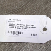 Leather Chin Strap, 3 Leather Keepers *gc, stiff, rubs, creases, cracks & dings
