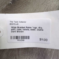 Wide Braided Reins *vgc, dry, stiff, rubs, twists, older, stains
