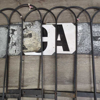 12 Metal Push In Arena Letters, box *gc, v.faded, rubs, scrapes, stains, rust, ribbon, LETTERS: v.peeled & missing
