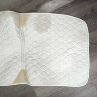 Quilt Dressage Saddle Pad, piping, tabs, velcro number holder *gc, clean, dingy, pilly, mnr hair, stains, dirt, curled edges, puckers
