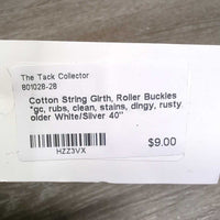 Cotton String Girth, Roller Buckles *gc, rubs, clean, stains, dingy, rusty, older
