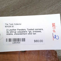 2 Leather Fenders, Tooled corners, 2x stirrup adjusters *gc, creases, stains, chewed/torn end
