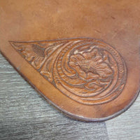 2 Leather Fenders, Tooled corners, 2x stirrup adjusters *gc, creases, stains, chewed/torn end
