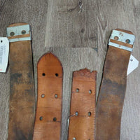 2 Leather Fenders, Tooled corners, 2x stirrup adjusters *gc, creases, stains, chewed/torn end
