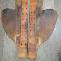 2 Leather Fenders, Tooled corners, 2x stirrup adjusters *gc, creases, stains, chewed/torn end
