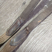 Wide Cotton Web Reins, finger stoppers, *gc, dirty, rubs, scrapes, chewed, stains, faded, older, stiff, dry
