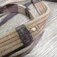 Wide Cotton Web Reins, finger stoppers, *gc, dirty, rubs, scrapes, chewed, stains, faded, older, stiff, dry
