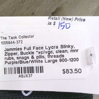 Full Face Lycra Slinky, Zipper, Buckle *xc/vgc, clean, mnr rubs, snags & pills, threads
