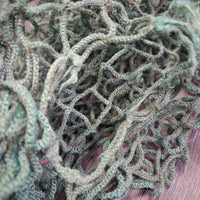 Slow Feed Hay Net - Day Bag *gc/fair, clean, baler twine repair, faded, stains, fray, rips, lg holes
