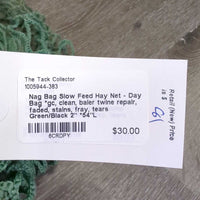 Slow Feed Hay Net - Day Bag *gc, clean, baler twine repair, faded, stains, fray, tears
