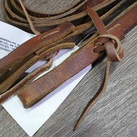 Narrow Thin Leather Split Reins, leather laces, loops *gc/fair, dry, cracks, stains
