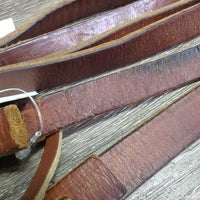 Narrow Thin Leather Split Reins, leather laces, loops *gc/fair, dry, cracks, stains
