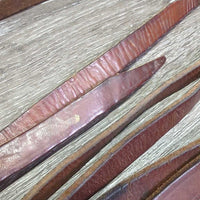 Narrow Thin Leather Split Reins, leather laces, loops *gc/fair, dry, cracks, stains
