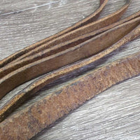 Narrow Thin Leather Split Reins, leather laces, loops *gc/fair, dry, cracks, stains
